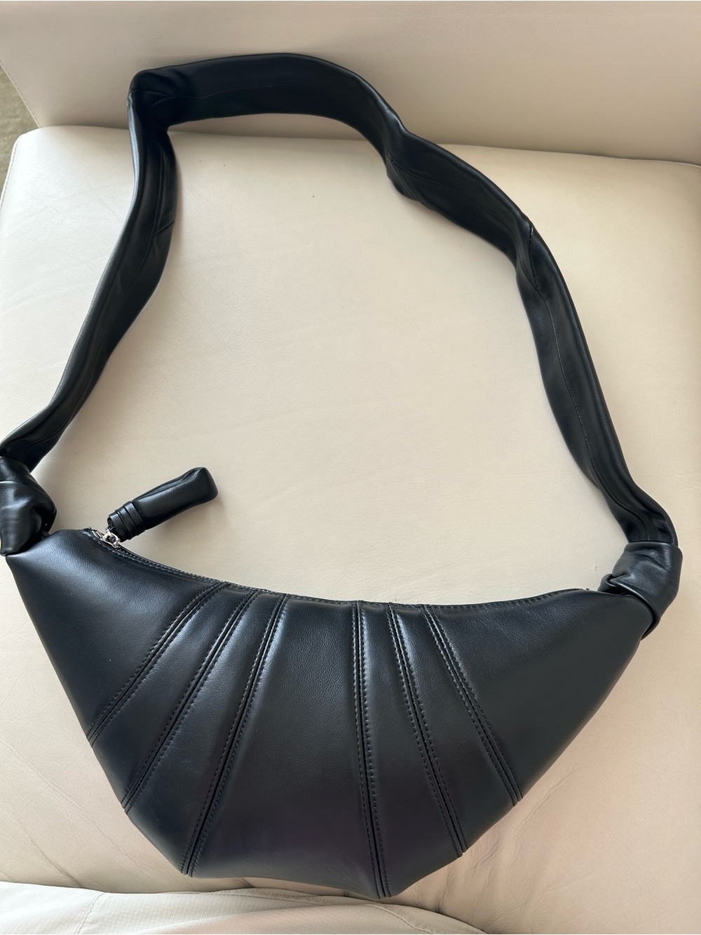 Handmade black lambskin crescent bag – genuine leather, crossbody purse